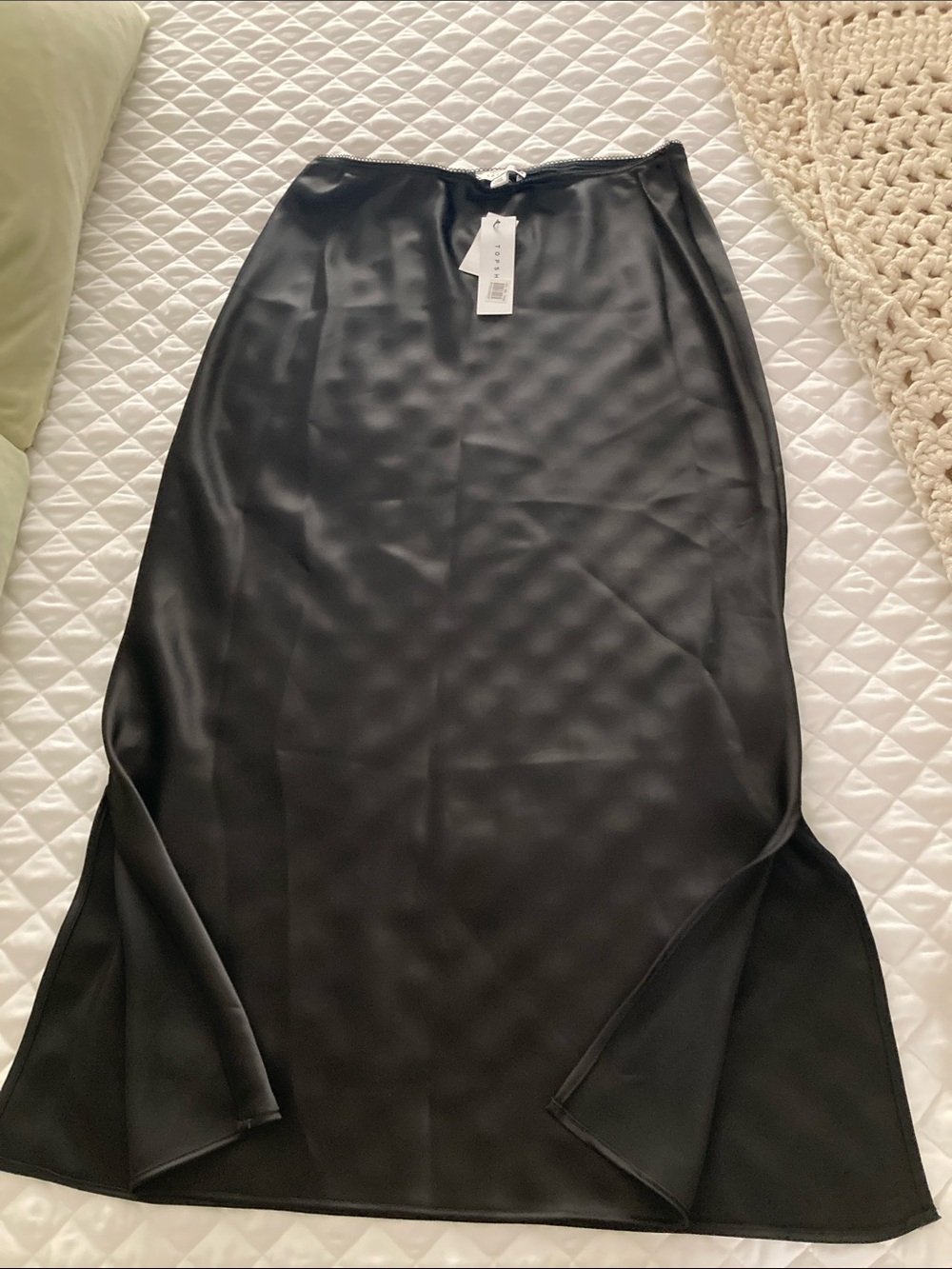 Topshop Black Satin Midi Skirt